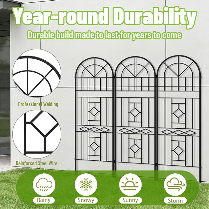 Garden Trellis for Climbing Plants, 3 Pack 38"Wx 64.6"H Rustproof Flower Trellis with Black Coating, Outdoor Climbing Rose Trellis Cucumbers Support for Courtyards Lawns (Black-Linear Shape, 3 Pieces)