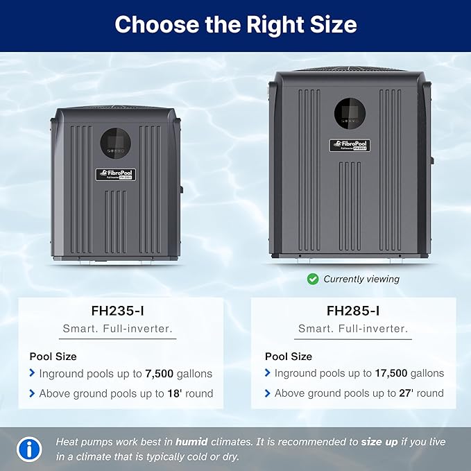 FibroPool FH285-i Full Inverter Pool Heat Pump – Electric Heater for Pools up to 17,500 Gallons, WiFi App Control, High Efficiency Titanium Heat Exchanger, No Gas Needed
