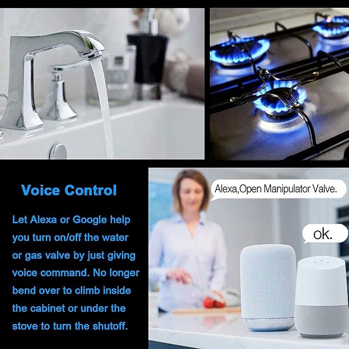Smart Water Valve: WiFi Gas Shut Off Valve Controller, Water Valve Shutoff Timer, App Remote Control, Compatible with Amazon Alexa Google Home, for Kitchen Garden Farm