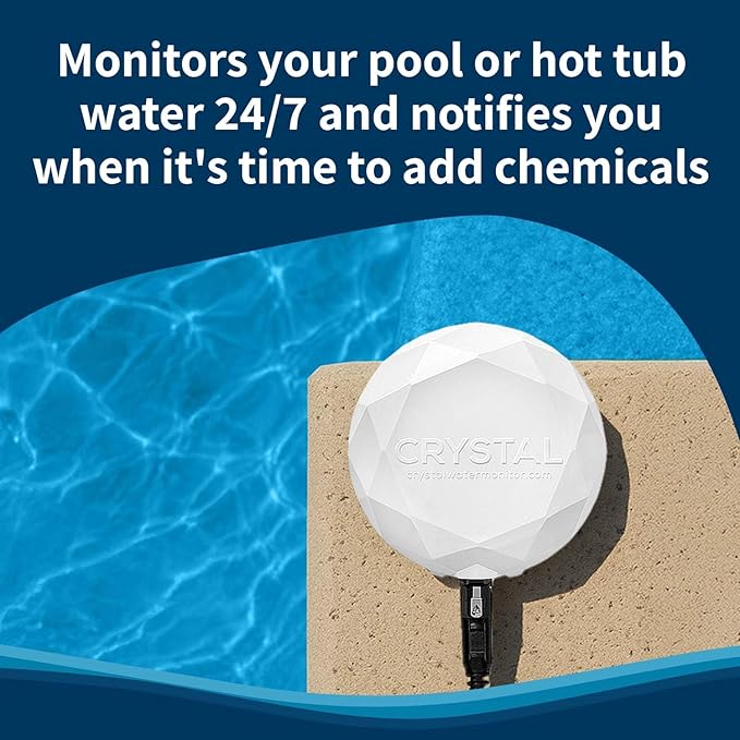Crystal Smart Water Monitor for Salt Water Pools & Hot Tubs - 24/7 Continuous Digital Water Testing with App Notifications & Customized Chemical Dosing (New Model)