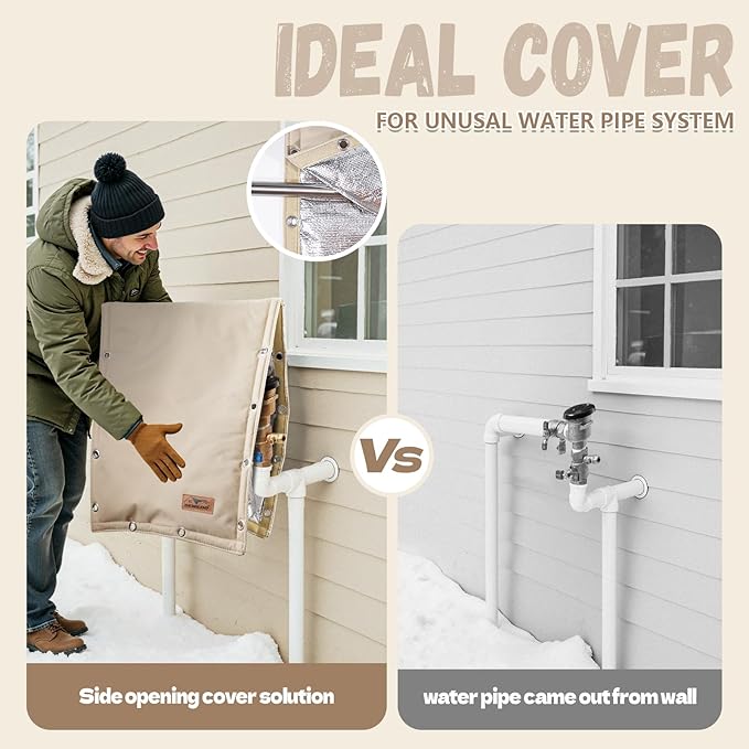Backflow Preventer Insulation Cover - 3 Way Opening Pipe Insulation Cover for Irrigation Valve, Sprinkler Cover for Outside - Winter Freeze Protection Backflow Cover - 21" W x 16" H, Beige