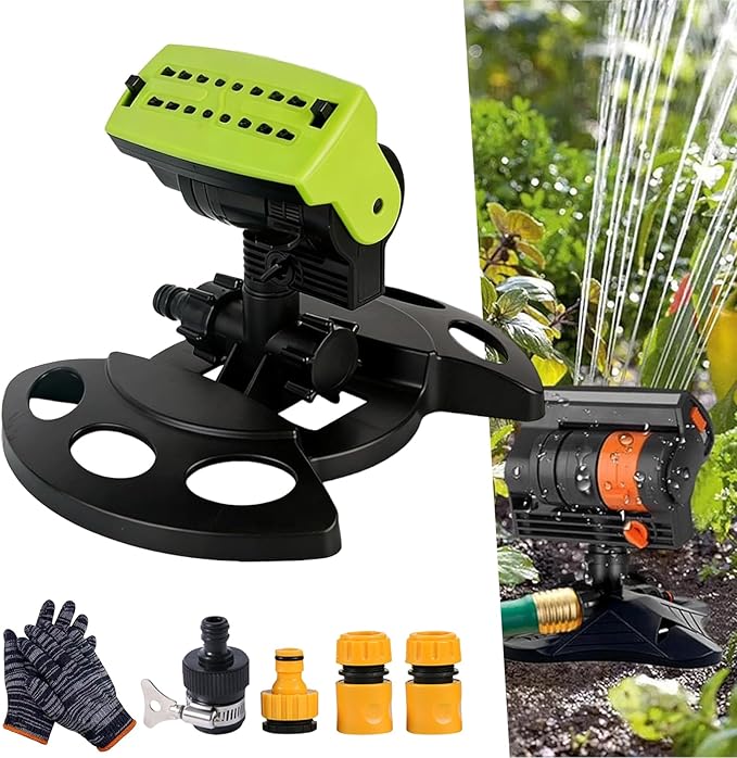 16-Nozzle Oscillating Sprinkler with Dual-Zone Sprinkler Water Timer, Adjustable Water Sprinklers for Lawn Yard Garden, Heavy Duty Automatic Irrigation System (Green)