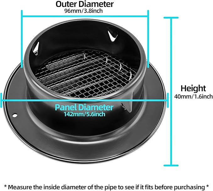 3 inch 4-Pcs Stainless Steel Vent Cover, Black Round Soffit Louver Grille Exhaust Cover, Built-in Mesh Screen, Suitable for Vent Places Such as Kitchen, Bathroom, etc (3 inch Black Cover 4Pcs)