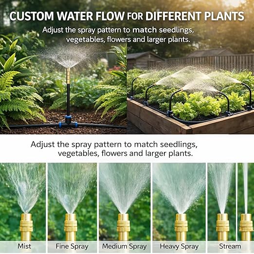 Automatic Garden Irrigation System 200ft, Upgraded Drip & Spray Watering Kit with 36 Adjustable Copper Nozzles for Raised Beds, Outdoor Garden, Lawn, Potted Plants & Greenhouse (200ft)