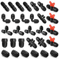 30 Pack 1/2 Inch Drip Irrigation Fittings Kit (1/2" ID x 0.6-0.65" OD), 1/2" Dripline Lock Nut Barbed Connectors - 4 Tees, 4 Couplings, 4 Elbows, 4 Valves, 6 Plugs, 3 Adapters, 5 Reducers