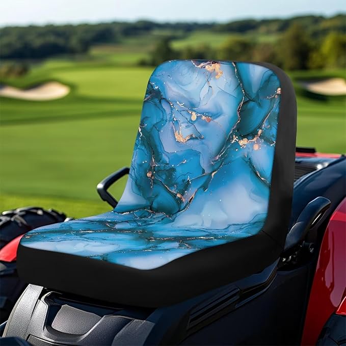 Blue Marble Print Weatherproof Riding Lawn Mower Seat Cover, Waterproof Lawn Mower Seat Cover with Pocket, Tractor Seat Cover