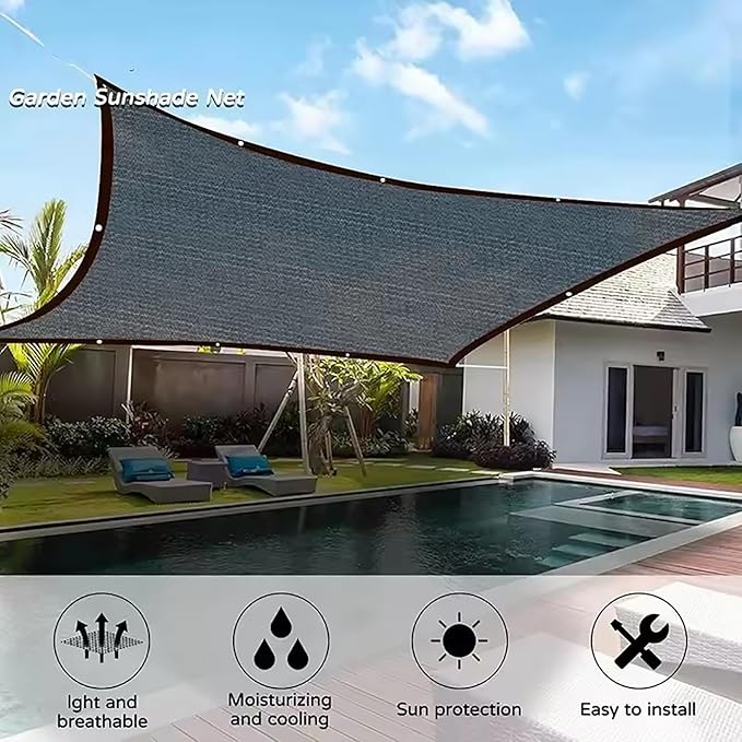 Sun Shade Cloth 8x10M Mesh Tarp with Grommets for Garden, Patio, Greenhouse, Car Cover, Plant Canopy, Pergola, Barn, Kennel - Black