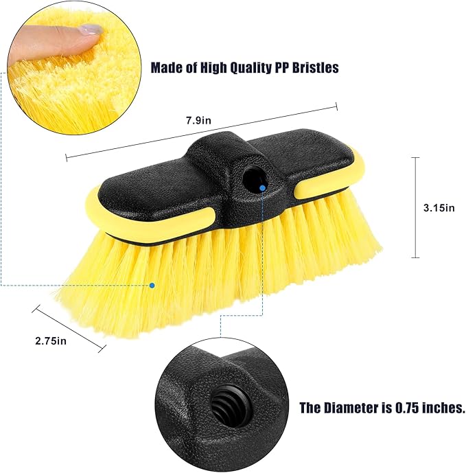 Car Wash Brush Head, 8'' Scrub Brush Attachment for Long Handle Extension Pole,Outdoor Broom and Scrubbing Brush for Cleaning Window, Wall, House Floor, Deck, Patio, Car