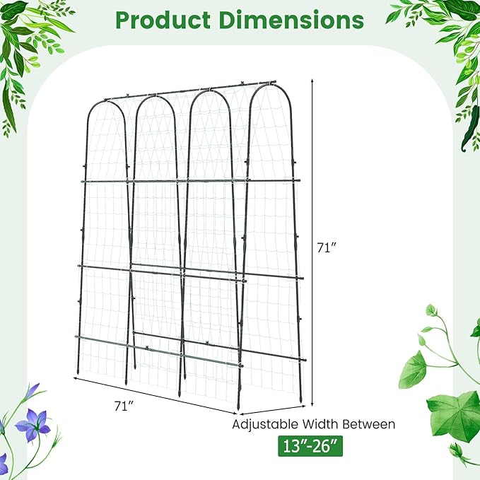 71" x 71" Cucumber Trellis for Raised Bed, Garden Arch Trellis Metal Plant Support Frame with Netting, Sure-Clips & Ground Stakes, U-Shaped Garden Trellis for Climbing Plants Outdoor