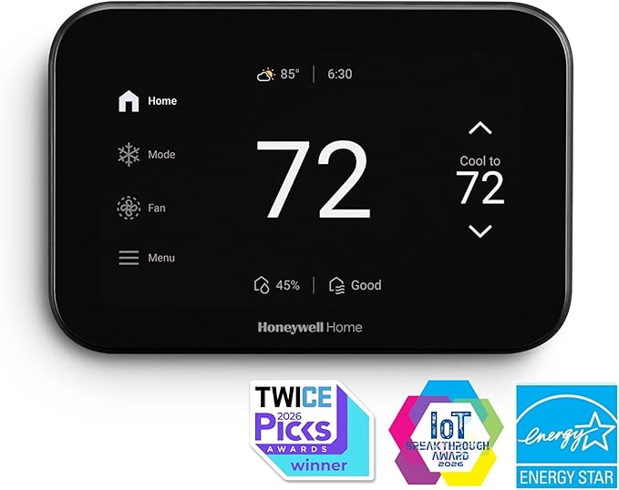 New Honeywell Home X8S WiFi Smart Thermostat with Video Doorbell Compatibility, IAQ Control, and Customizable Touchscreen Display, Black