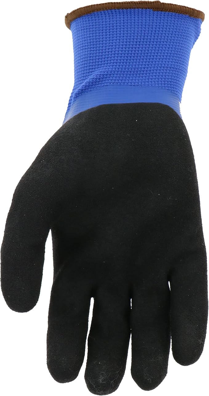 MUD Cobalt Blue H2O Double Dipped Full Latex Coated Palm Garden Work Gloves, Waterproof, Durable, Micro Surface Palm