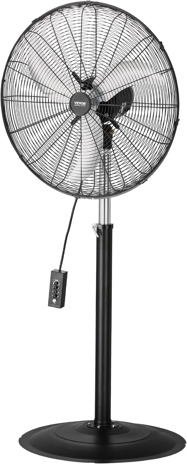 VEVOR Industrial Pedestal Fan, 24 Inch 85-Degree Oscillating Fan, Height Adjustable Standing Fans with 3 Adjustable Speeds, High Power Floor Fans for Office, Black