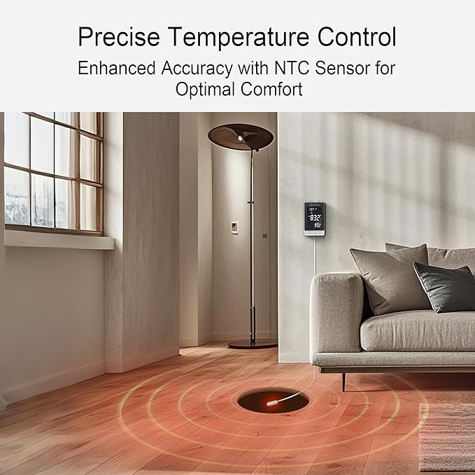 Programmable Thermostat for Electric Floor Heating, Digital Thermostat for House, 120/240V 16A, Dual Mode, Built-in GFCI, Includes 10K NTC Sensor