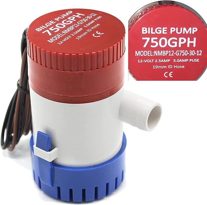 Marine DC Submersible Boat Bilge Water Pump 750 GPH 12V Cruise Ship Yacht Drainage Pump 3/4 inch Hose Outlet for RV Caravan Marine Yacht