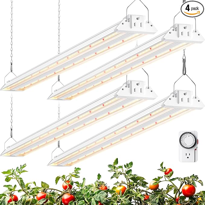 Barrina TX72 Grow Light for Indoor Plants, 4FT, 288W(4 x 72W, 2000W Equivalent), Full Spectrum with 660nm Red LEDs, High PPFD, Mechanical Timer, Linkable, Hanging Plant Lights for Greenhouse, 4 Pack