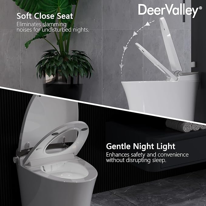 DeerValley Smart Toilet with Built-in Heated Seat, Powerful Auto Flushing and Auto Open/Close Lid, 1.28 GPF & MaP 1000g, Adjustable Seat Temp, Night Light, DV-1S0150-V3