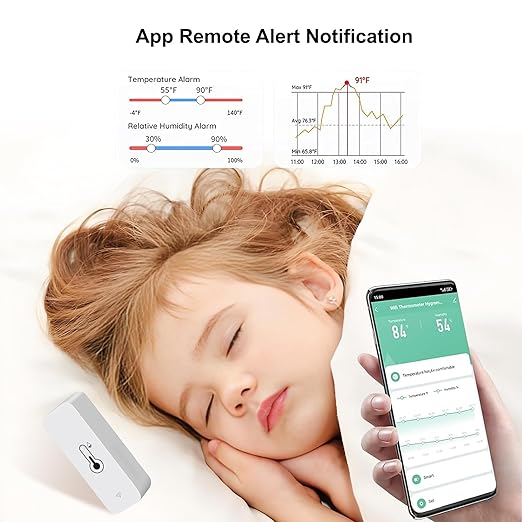 PHOVOLT WiFi Hygrometer Thermometer Sensor for Home, Indoor Outdoor Wireless Temperature Humidity Sensor Monitor with Remote App Notification Alert, Work with Tuya app, for Home Greenhouse (2-Pack)