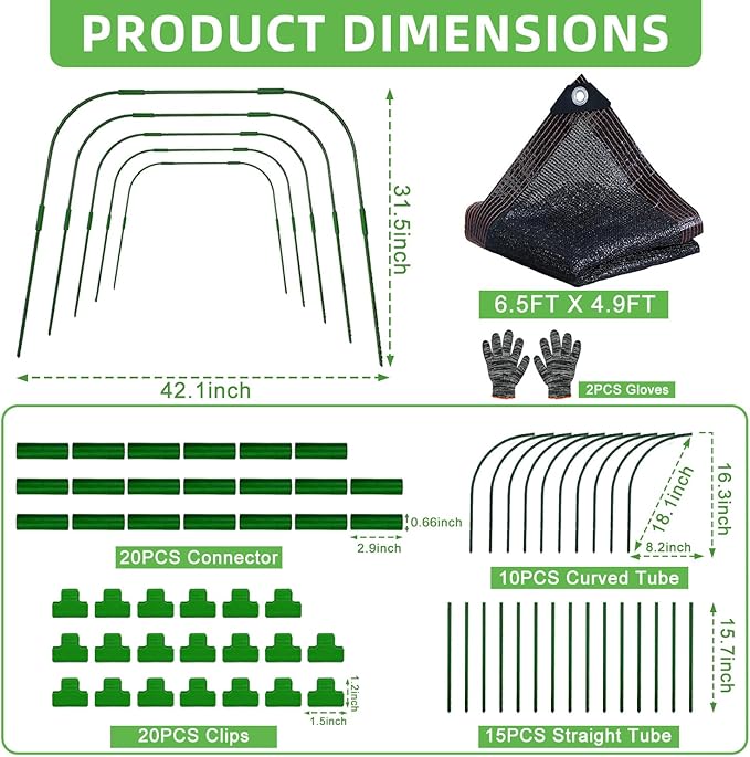 Garden Shade Cloth Kit 78.7"x59" Garden Sun Shade Cloth with Hoops for Heat Protection 75% Black Plant Shade Cloth Garden Greenhouse Grow Tunnel Shade Cloth Row Cover for Outdoor Plants Vegetables