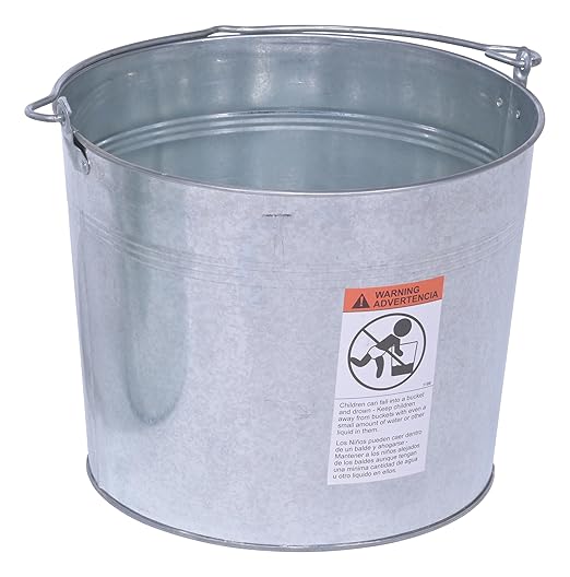 Vestil BKT-GAL-500 Galvanized Steel Bucket, 10-3/4" Depth, 5 gallon, 44 pound Capacity