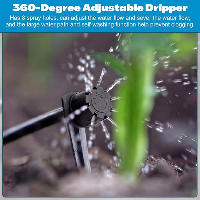 Honoson 30 Pack 1/2 Inch Irrigation Tubing Hold Down Anchor Stakes, 0.87 x 4.33 Inch Drip Tubing Stakes with 50 Pcs 1/4" Adjustable Irrigation Drippers Sprinklers for Garden Patio Lawn Hoses(Black)
