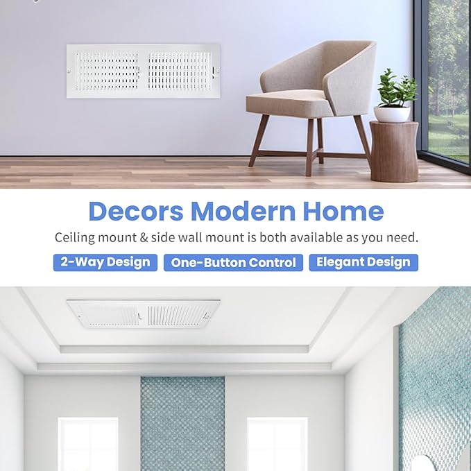 20 x 6 Inch [Duct Opening] Air Vent Covers for Wall or Ceiling - High Airflow 2 Way Steel Ventilation - Adjustable Wall/Ceiling Register, 21-3/4 Inch x 7-3/4 Inch [Overall Dimensions]