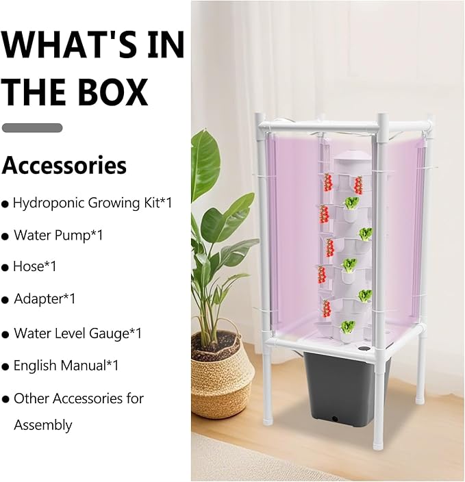 30-Plant Hydroponics Tower Garden Vertical Growing System Kit, Indoor Garden Planter Herb Garden with LED Grow Light and Water Pump, Vertical Planter Germination Kit for Herbs, Fruits and Vegetables