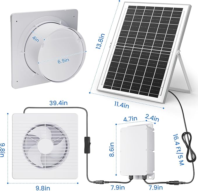 Solar Fan for Chicken Coop with Battery and Timer, 25W 24000 mAh Solar Powered Exhaust Fan for Greenhouse, Outdoor, Shed, Vent, Doghouses, Windows, RV, High Wind Speed, Rainproof
