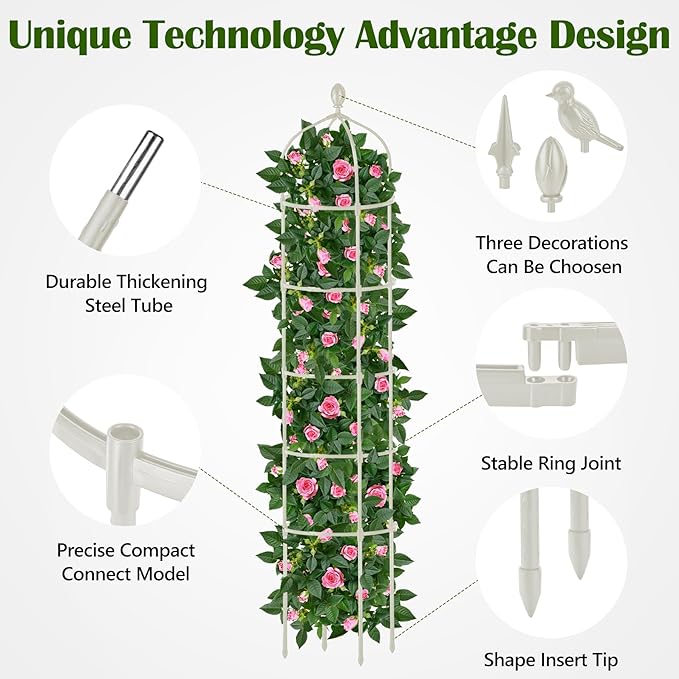 Garden Obelisk Trellis for Climbing Plants Outdoor 6.7 Ft Rose Bush Round Trellis for Pots Rustproof Metal Pipe with Plastic Coated Plant Flower Trellises for Clematis Vine Jasmine Support