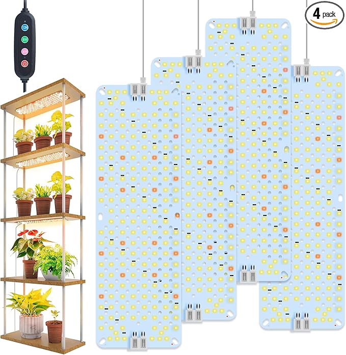 4-Pack Panel Grow Lights for Indoor Plants, FECiDA 2026 LED Plant Grow Light for Under Cabinet Plants, Full Spectrum Growing Lamp with 4,8,12,16,20 Hr Timer, Free Linking