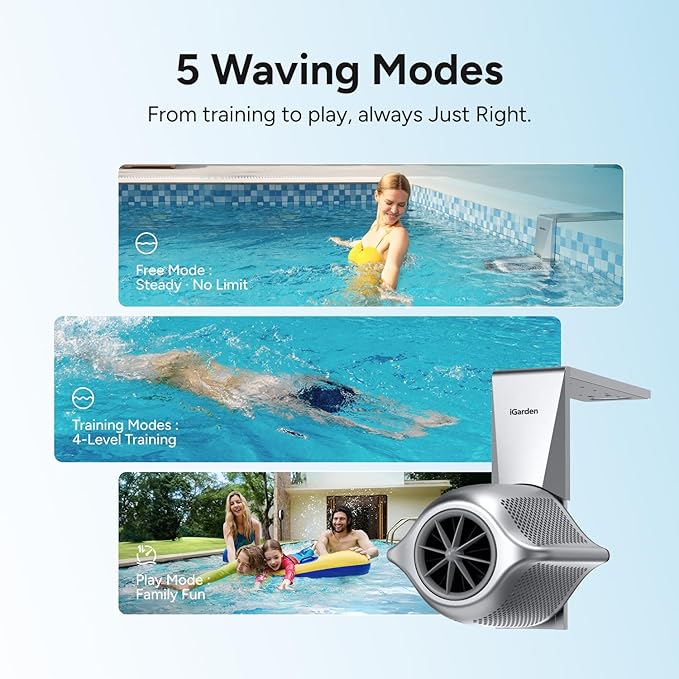 (2026 New) iGarden P230 Swim Jet for Pool, Swimming Pool Current Machine with 5 Wave Modes, 0-100% Adjustable Water Flow Trainer for Recreational Training, Fitness & Family Leisure