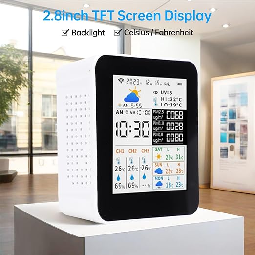 Weather Station, Wireless Indoor Outdoor Thermometer with 3 Sensors for TUYA App Operate Real Time Temperature Humidity Monitor