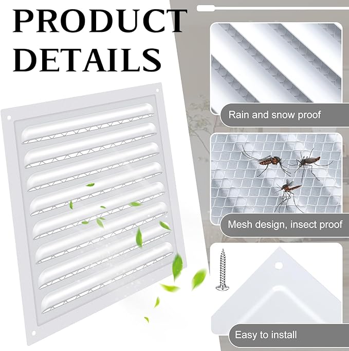 2 Pcs 8" X 8" Attic Vent Metal Shed Vents Gable Vents Louver Vent Grille with Screen Mesh for Home Garage Attic Ceiling, Boost Ventilation and Guard Against Moisture (White)