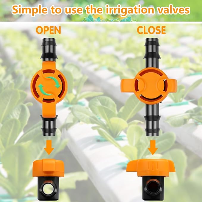 1/2 Inch Drip Irrigation Barbed Valve, 15 Pcs Barbed Switch Valves Drip Line Parts for 1/2" Drip Tubing (.570-.620" ID), 1/2 in. in-line Barbed Shut Off On Valve for Garden Irrigation System