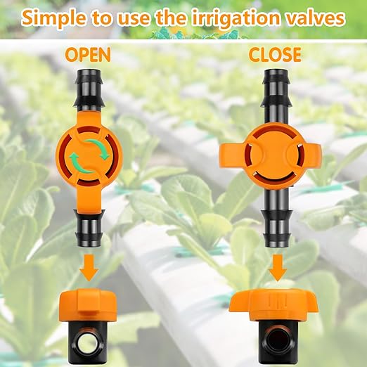 1/2 Inch Drip Irrigation Barbed Valve, 8 Pack 1/2" Drip Barbed Shut Off Valves for 1/2 In. Drip Irrigation Tubing (.570-. 620" ID), 1/2" in-Line Cut Off Switch Valves for Drip Sprinkler System