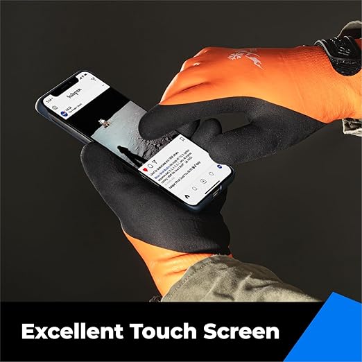 toolant 100% Waterproof Gloves for Men and Women, Winter Work Gloves for Cold Weather, Touchsreen, Thermal Insulated Freezer Gloves, With Grip, Orange, Large