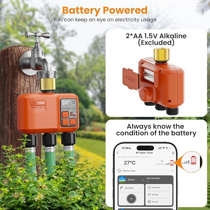 Smart WiFi Sprinkler Timer 3 Zone,WiFi Water Timer for Garden Hose with 984 FT Range,APP & Remote Control,Alexa & Google Voice Compatible,Rain Delay, Manual Mode Sprinkler System
