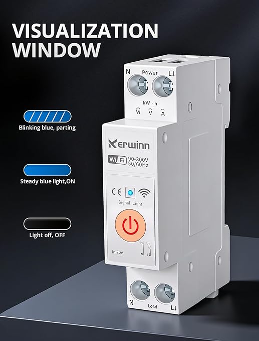 WiFi Smart Circuit Breaker 1P+N, 24-Hour Energy Monitoring, DIN Rail Mount, Smart Life/Tuya APP Remote Control & Voice Control Compatible with Alexa/Google Assistant(50A)