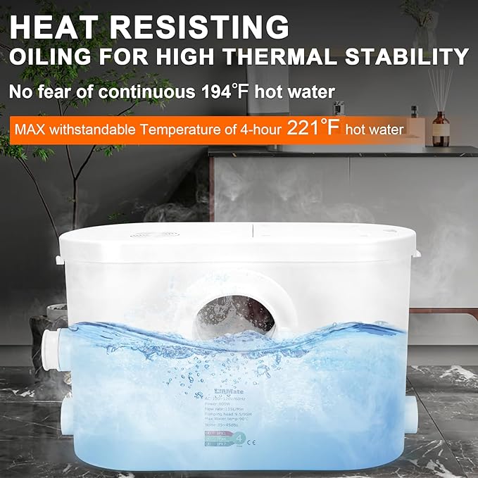 600W Macerator Pump, Powerful Sink Sewage Sump Pump, 8100 L/h Flow, Upflush 31.2 ft/9.5 m Head, 3 Water Inlets for Basement, Toilet, Shower, Kitchen, Bathtub Waste Water Disposal