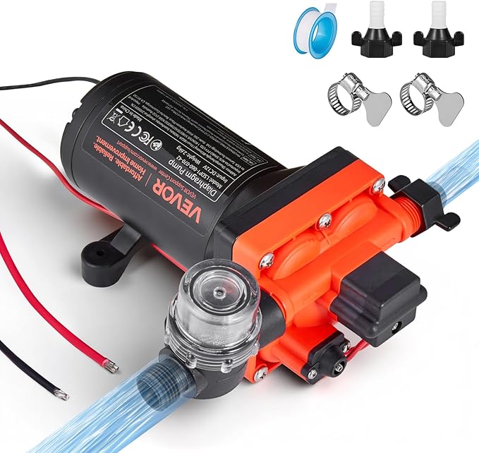 VEVOR RV Water Pump, 12V DC 6 GPM (22.7 L/min), 4-Chamber Self-Priming Diaphragm Water Pump with Automatic Pressure Switch, 70 PSI Max Pressure, On Demand for RV, Caravan, Marine, Yacht, Car Washing