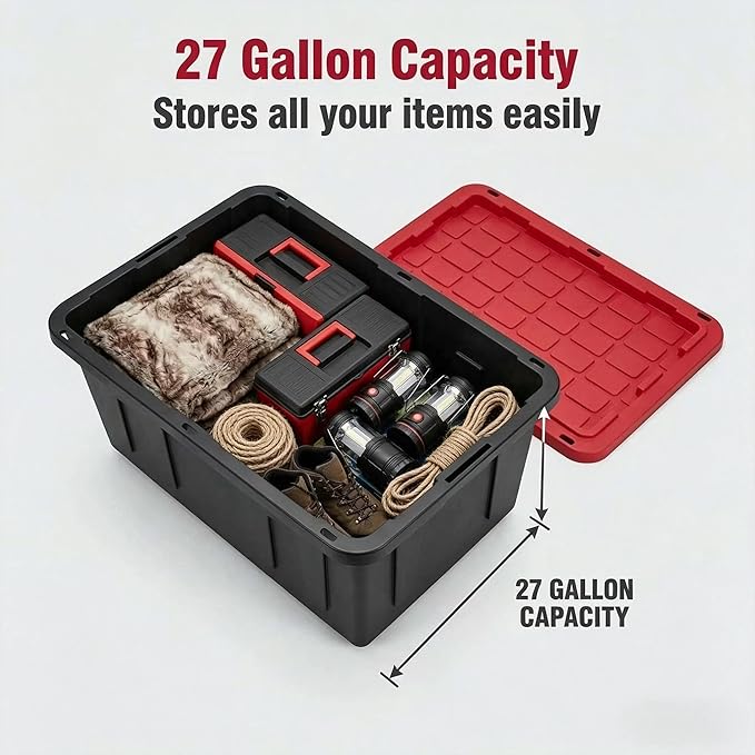 2-Pack 27-Gallon Storage Boxes with Snap-on Lids. Durable and Suitable for Storing Household Items, as well as for Use in Industrial and Outdoor Environments.