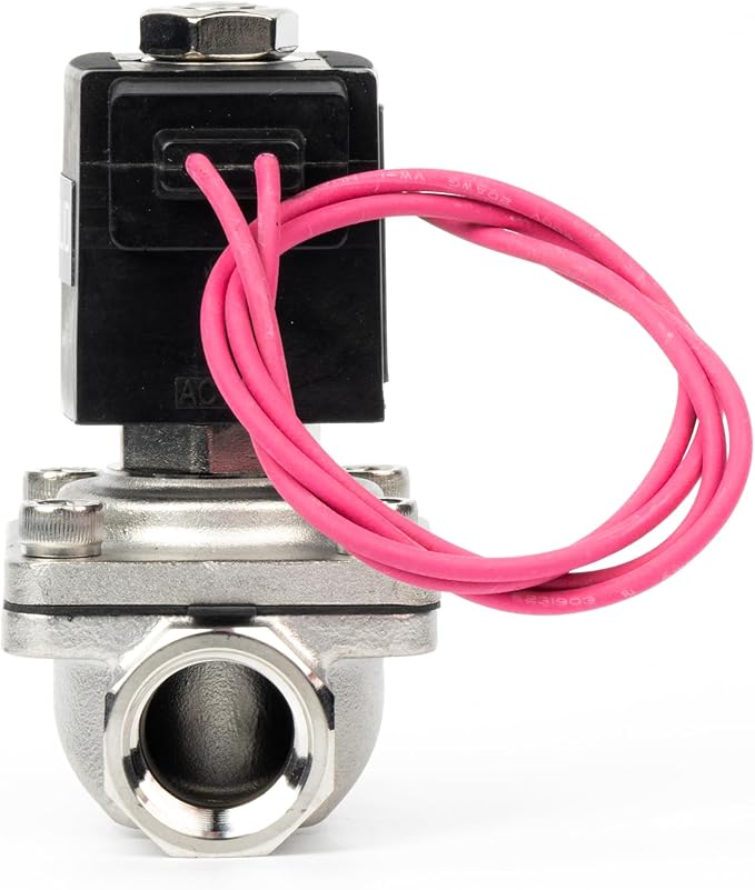 U.S. Solid 1/2" Stainless Steel Solenoid Valve - 110V AC Normally Closed Electric Solenoid Valve with Viton Seal, Lead Wire Type