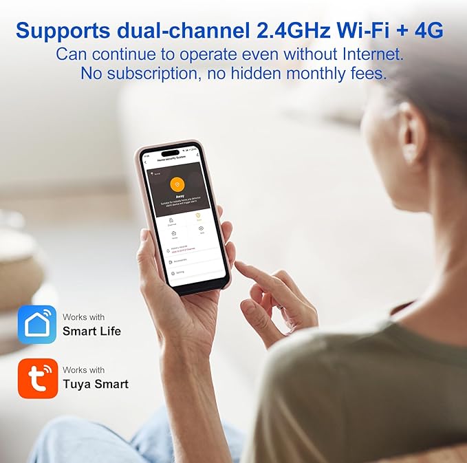 WiFi Wireless Alarm System for Home Security - 24/7 Protection Smart Home Devices 4.3" Touch Screen, GSM/4G+WiFi, App Instant Alerts, No Monthly Fee, Alexa Compatible for Villa, Kids Safety (21pcs)