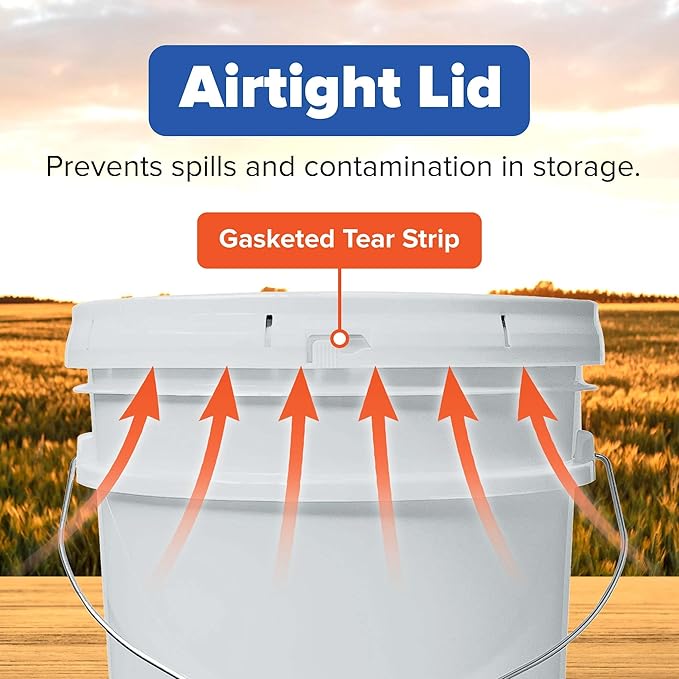 ePackageSupply 5 Gallon Bucket - Food Grade Bucket with Airtight Gasketed Tear Strip Lid, BPA-Free, Heavy-Duty 90 Mil HDPE Plastic Pail, Bulk Storage, Durable Container, Made in USA - Natural, 1 Pack