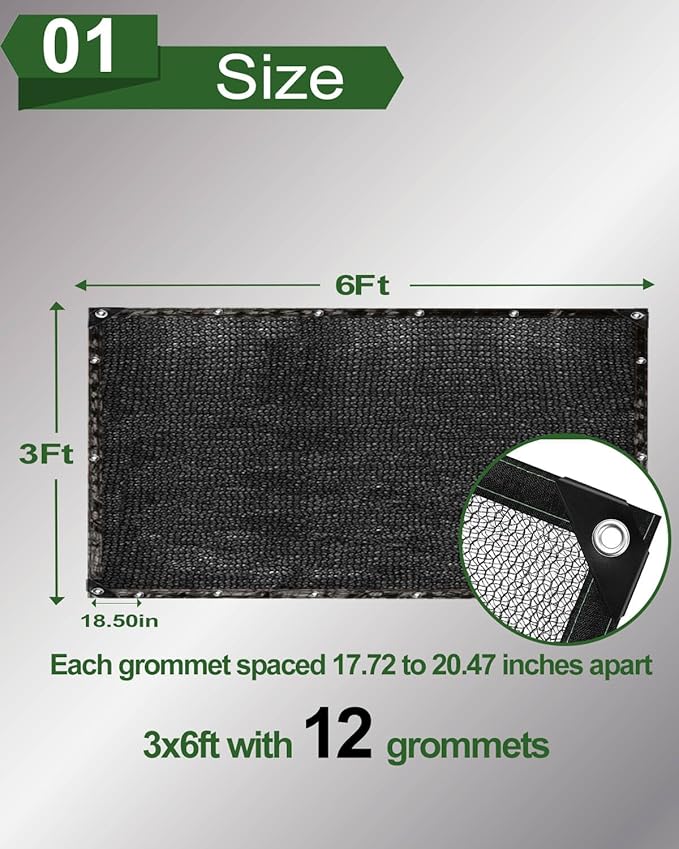 vensovo 30% Sunblock Shade Cloth Net Black Resistant - 3x6 Ft Garden Shade Mesh for Plant Cover, Greenhouse, Chicken Coop, Kennels, Tomatoes Plants