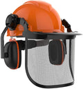 GardenPal Industrial Forestry Safety Helmet and Hearing Protection System, with Mesh Face Protection, Safety Helmet with Ear Muffs, Chainsaw Helmet, Chainsaw Face Shield, (Orange)