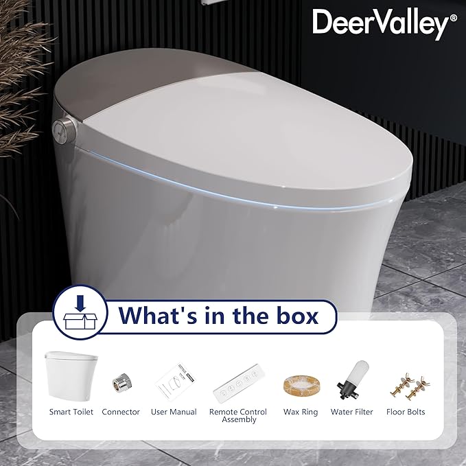 DeerValley Smart Toilet with Built-in Heated Seat, Powerful Auto Flushing and Auto Open/Close Lid, 1.28 GPF & MaP 1000g, Adjustable Seat Temp, Night Light, DV-1S0150-V3