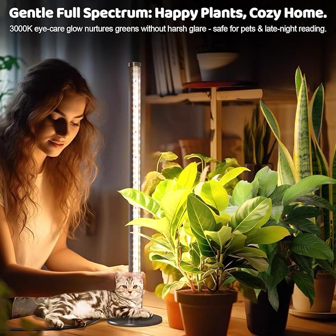 270°&60W Grow Lights for Indoor Plants with Stand, Full Spectrum LED Plant Light with Remote, Adjustable Height up to 65 Inch, Wide Illumination Grow Lamp with On/Off Switch and Round Stand