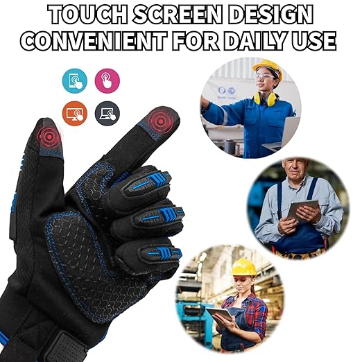 Anti-Vibration Work Gloves Men,Cut Resistant Safety Impact Glove,Heavy Duty,TPR Protection,Touchscreen,Extra Large,Blue+Black