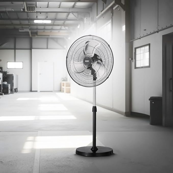VEVOR Industrial Pedestal Fan, 18 Inch 90-Degree Oscillating Fan, Height Adjustable Standing Fans with 3 Adjustable Speeds, High Power Floor Fans for Office, Black