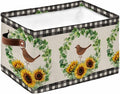 Spring Eucalyptus Sunflower Storage Bins Cubes Waterproof Cloth Storage Basket,Farmhouse Birds Rustic Burlap Foldable Storage Bags for Shelf Clothes Storages Organizers with Handles 15x11x9.5 in 1PCS